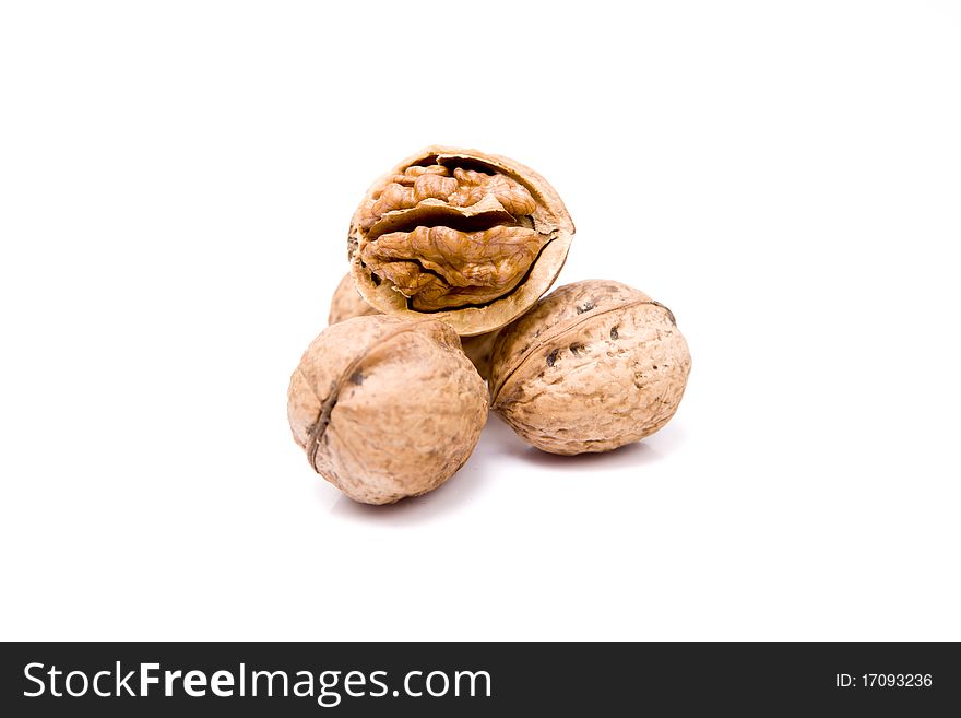 Group of walnuts isolated on white background
