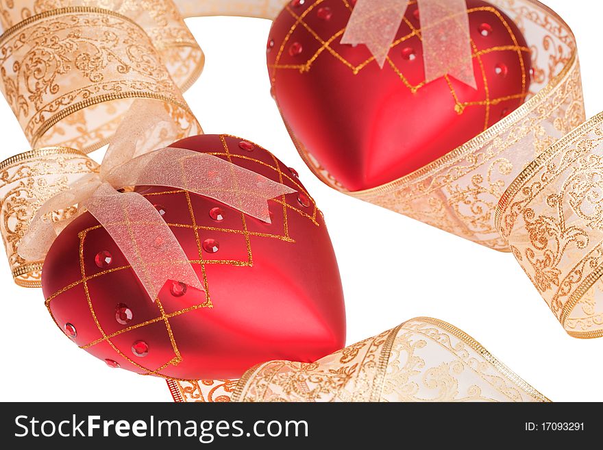 Christmas red ball in a form of heart with ribbon. Christmas red ball in a form of heart with ribbon