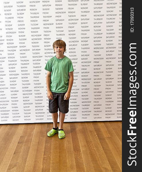 Portrait of a cute boy in the museum