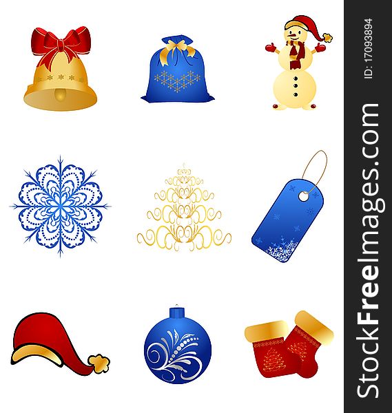 Illustration set New Year's, christmas symbols and elements - vector