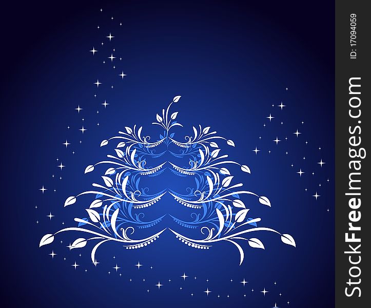 Celebration card with abstract christmas floral tree - vector
