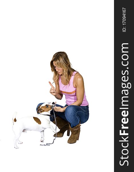 Woman with small jack russel terrier. Woman with small jack russel terrier