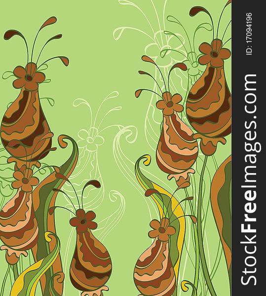 Green floral pattern with autumn flowers