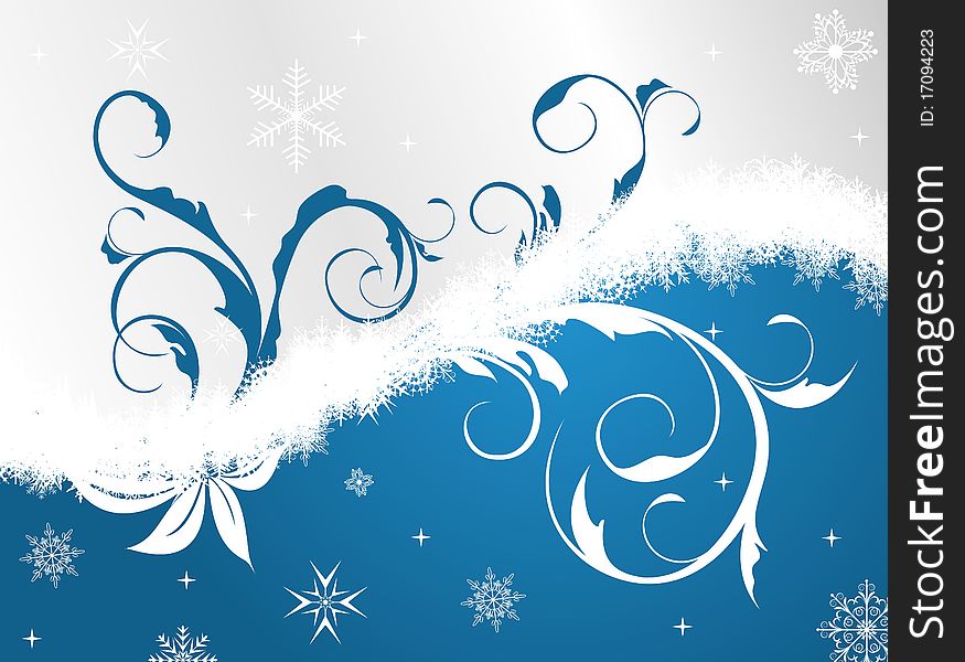 Illustration floral Christmas frame with snowflakes, element for design - vector