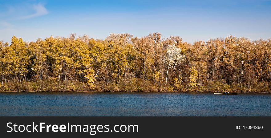 Autumnal landscape- forest under the river. Autumnal landscape- forest under the river