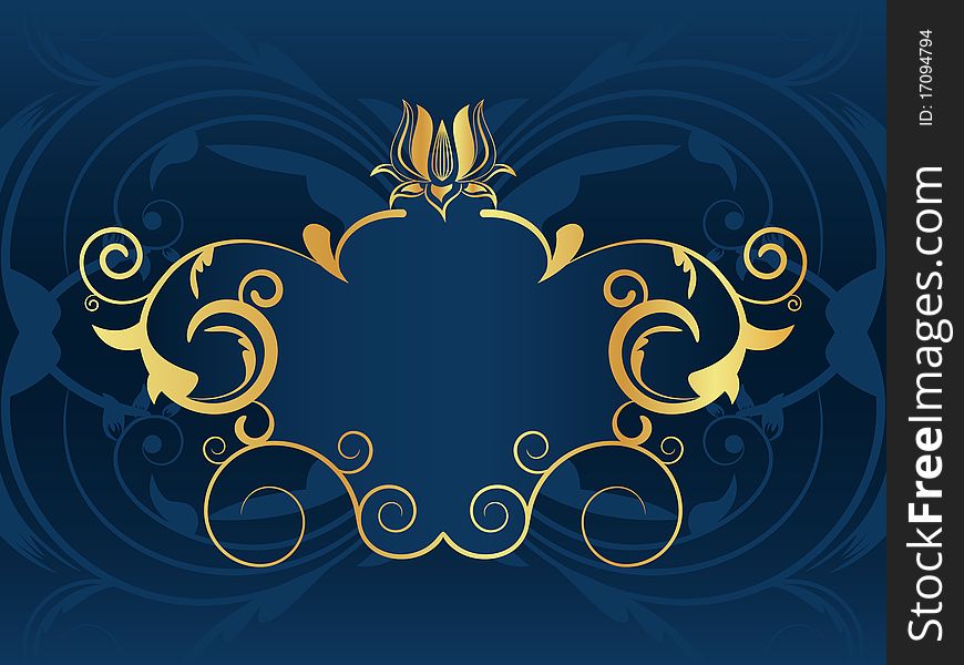 Vector picture of gold vintage frame on dark blue background.