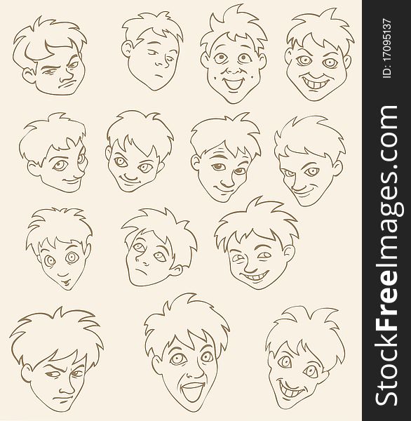 Illustration of different facial expressions. Illustration of different facial expressions