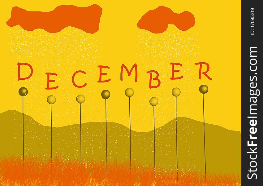 Red december on yellow-green background