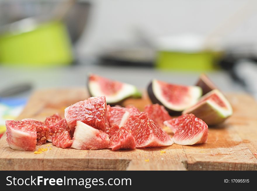 Fresh figs cutted on a wood board