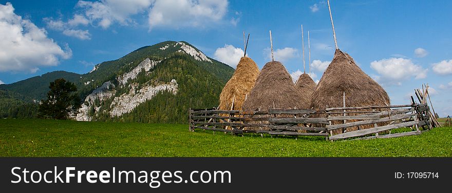 Haystacks kept in a traditional way in the mountains of Transylvania