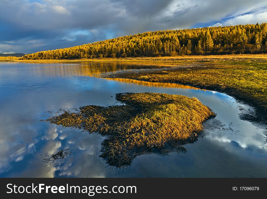 Forest and lake at autumn. Forest and lake at autumn.