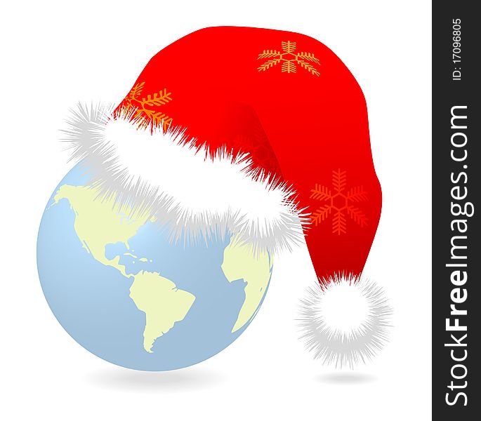 Santa cap over earth globe illustration