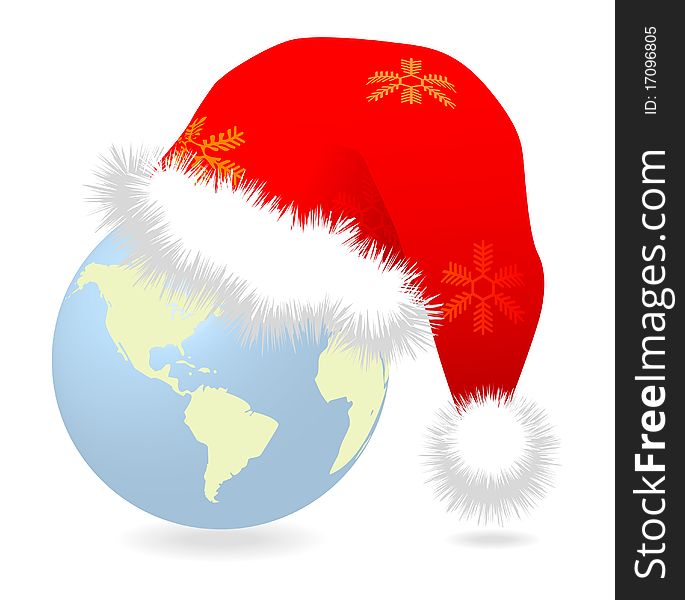 Santa Cap Over Earth Globe