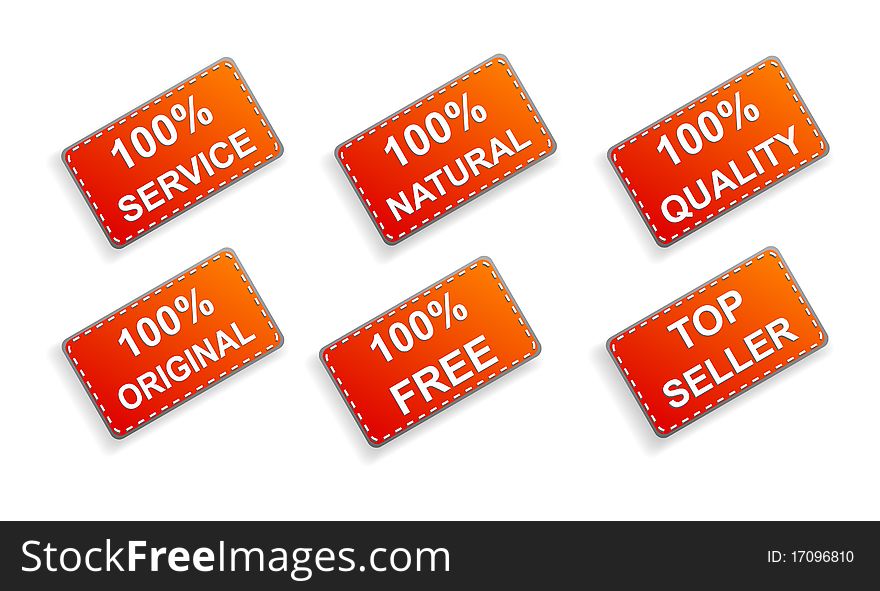 Six red business promo stickers illustration