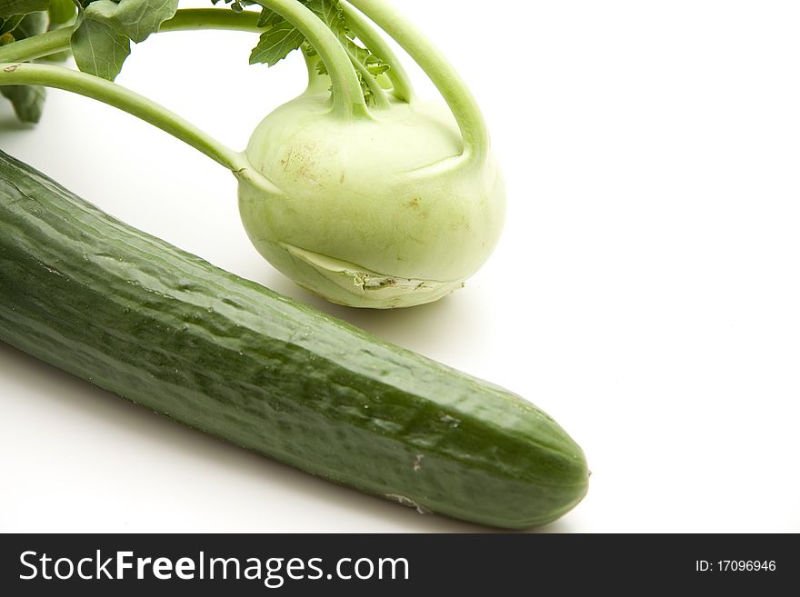 Kohlrabi with stem and with cucumber. Kohlrabi with stem and with cucumber