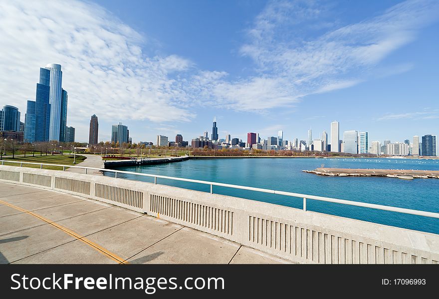 The Chicago Skyline along the lake shore