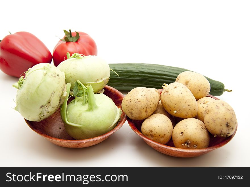 Kohlrabi with potato in the wood bowl. Kohlrabi with potato in the wood bowl