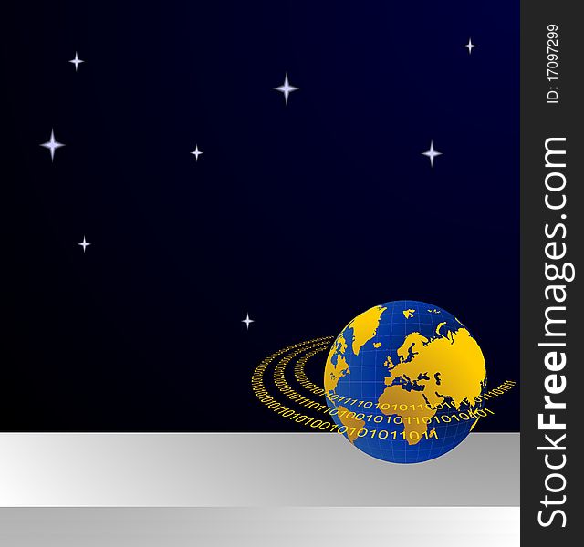 Illustration of invitation card with data stream around terra planet for design - vector
