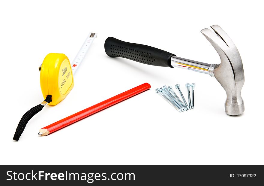 Construction tools on a white background