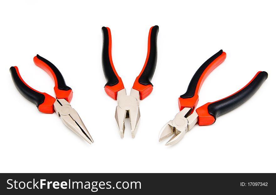 A set of pliers on a white background