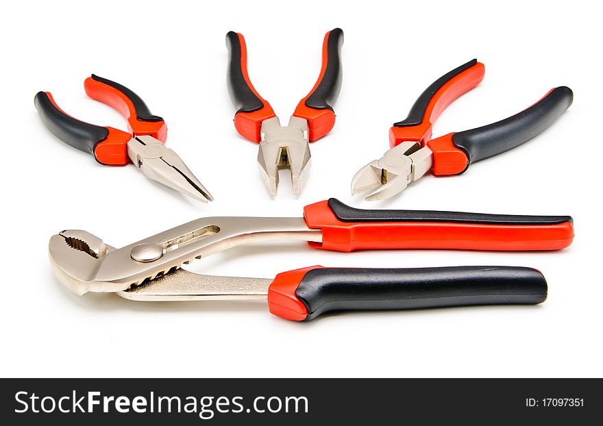 A set of pliers on a white background