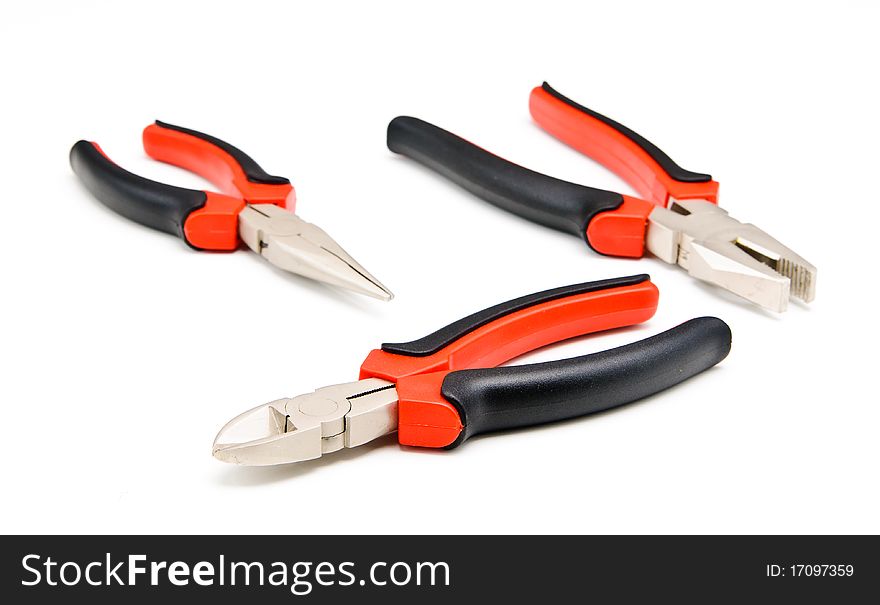 A set of pliers on a white background