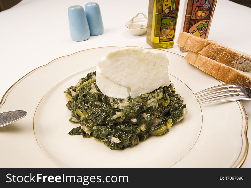 Olive oil spinach and Turkish yogurt