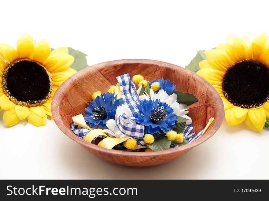 Sunflower with flower jewelry and bowl