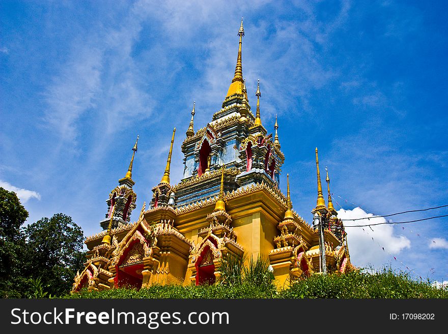 Thai pagoda on the mountain in maeklang temple chiangmai thailand