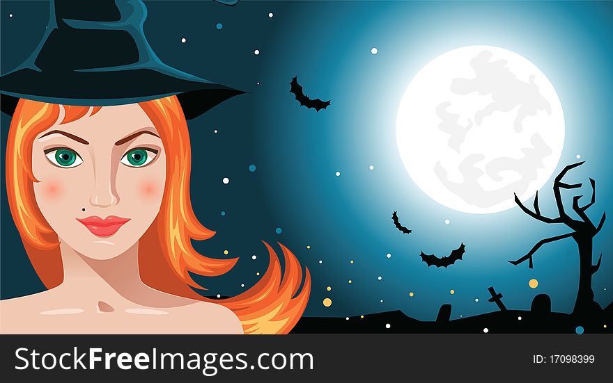 Young red-haired witch on a dark background. Young red-haired witch on a dark background