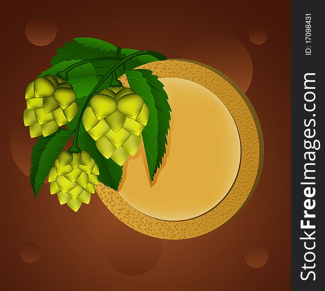 Green hop with beer coaster illustration. Green hop with beer coaster illustration