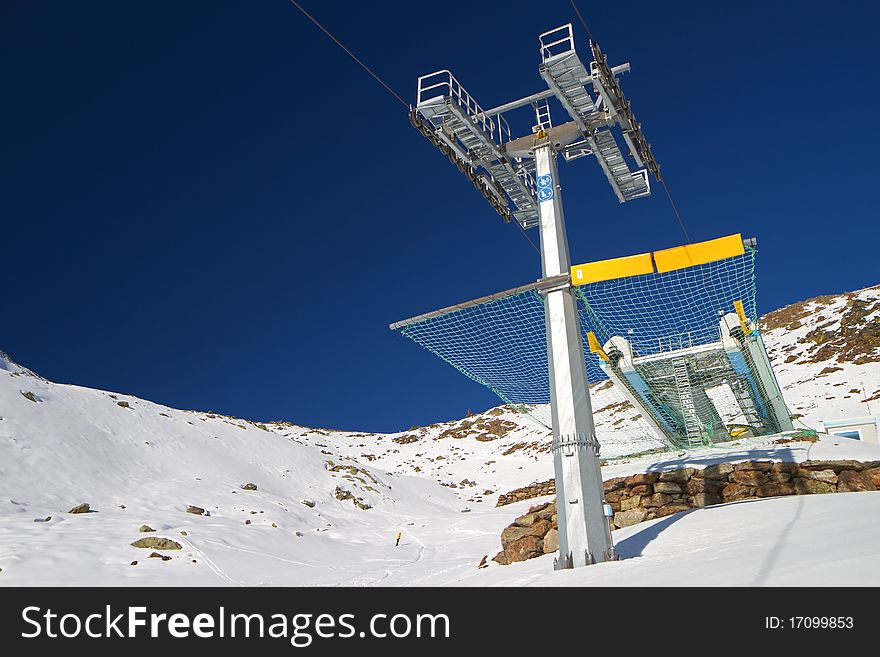 Chair lift near Tonale Pass. Brixia province, Lombardy region, Italy