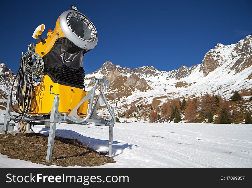 Cannon for man-made snow ready to use. Cannon for man-made snow ready to use