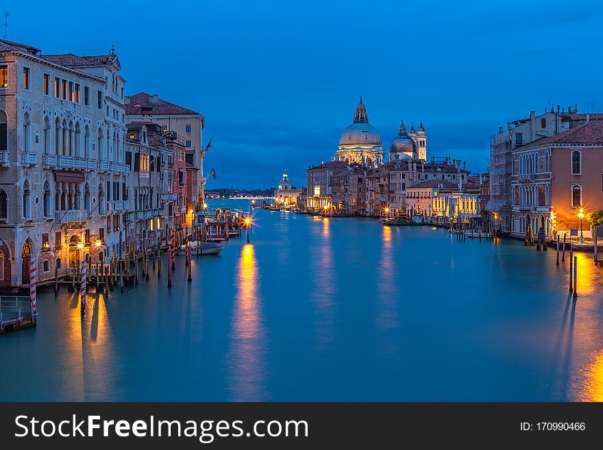 Grand Canal in Venice at night from Accademia bridge