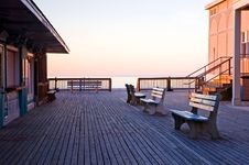 Sunrise On An Empty Boardwalk-2 Stock Photos Sunrise On An Empty Boardwalk-2 Stock Photos
