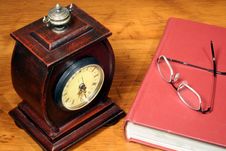 Clock, Book And Glasses On Desktop Royalty Free Stock Photos Clock, Book And Glasses On Desktop Royalty Free Stock Photos