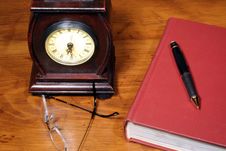 Clock And Book On Desk Stock Photography Clock And Book On Desk Stock Photography