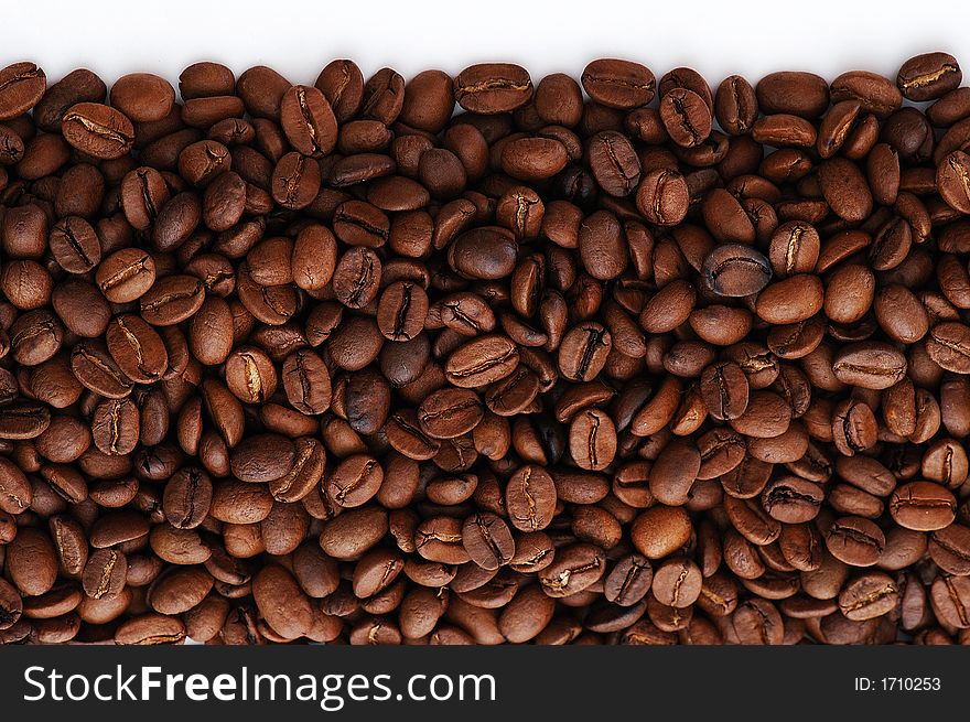 Coffee seeds on line, with clipping path