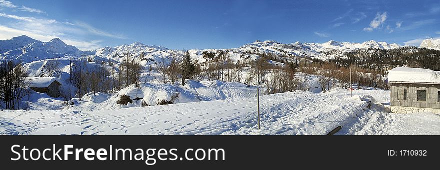 Slovenian mountain Komna winter panoramic shot. Slovenian mountain Komna winter panoramic shot.