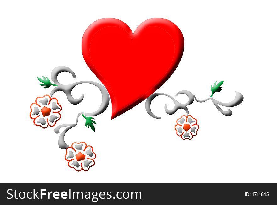 Floral and Heart design on white background isolated