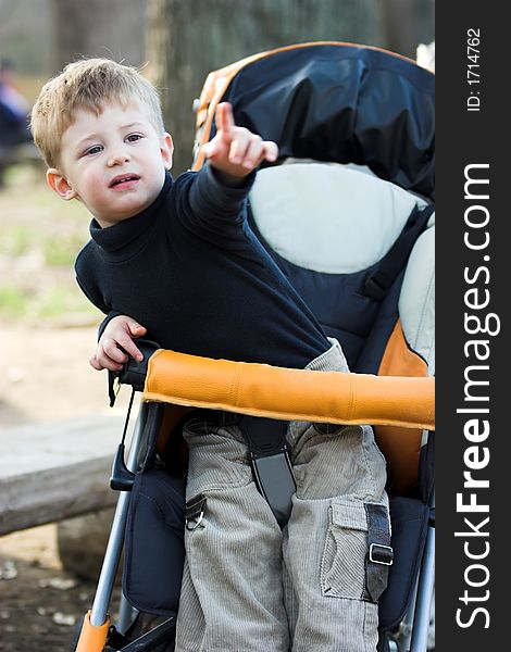 A little boy in a pram