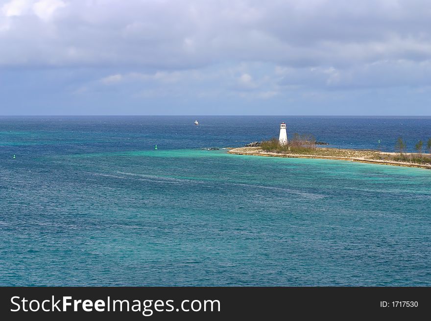 Lighthouse and breakwater in Nassau, the Bahamas. Lighthouse and breakwater in Nassau, the Bahamas