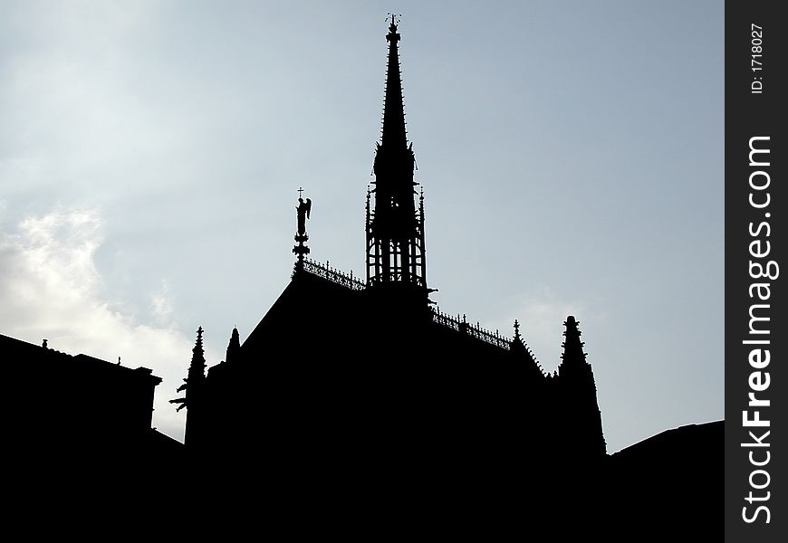 Sunrise silhouette of a French church. Sunrise silhouette of a French church