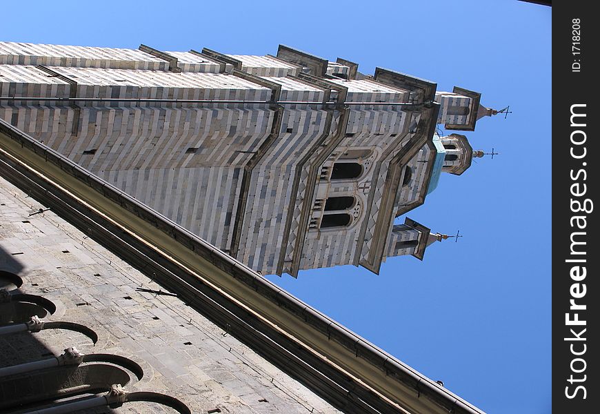 The tower of the cathedral of Genoa. The tower of the cathedral of Genoa