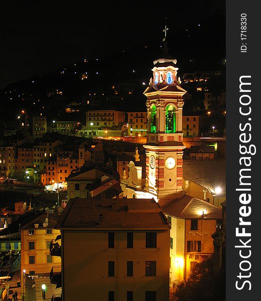 View of the bell tower of the church of Sori. View of the bell tower of the church of Sori