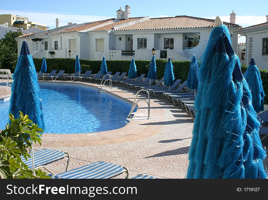 View of a swimming pool taken from the side of the pool