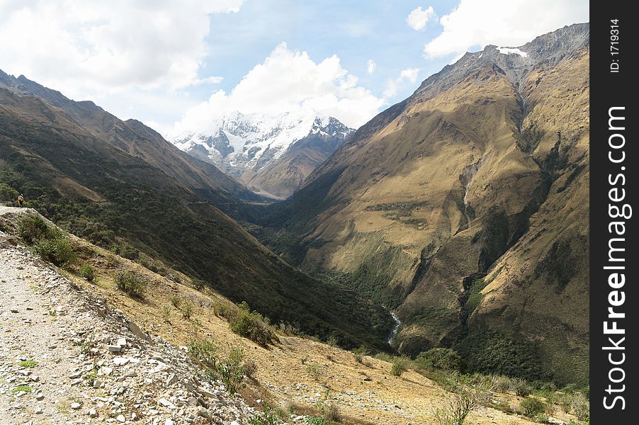 Picture of a valey in the inca trail that ends in Machupicchu passing near the salcantay moutain (20574 ft). This picture has at the bottom the Humantay glacier (5917m). Picture of a valey in the inca trail that ends in Machupicchu passing near the salcantay moutain (20574 ft). This picture has at the bottom the Humantay glacier (5917m)