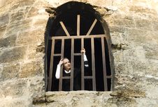 Teen Girl Looks Out Of The Jail Window Stock Image Teen Girl Looks Out Of The Jail Window Stock Image