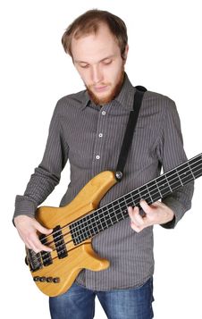 Young Man With Beard Playing Bass Guitar Stock Image Young Man With Beard Playing Bass Guitar Stock Image