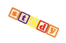 Toy Block Letters Spell Study. Royalty Free Stock Photography